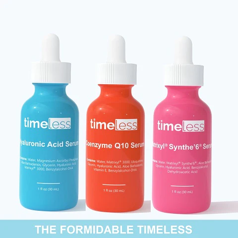 THE FORMIDABLE TIMELESS SET: HYALURONIC ACID VITAMIN C + COENZYME Q10 + MATRIXYL SYNTHE'6 at www.Barefection.com